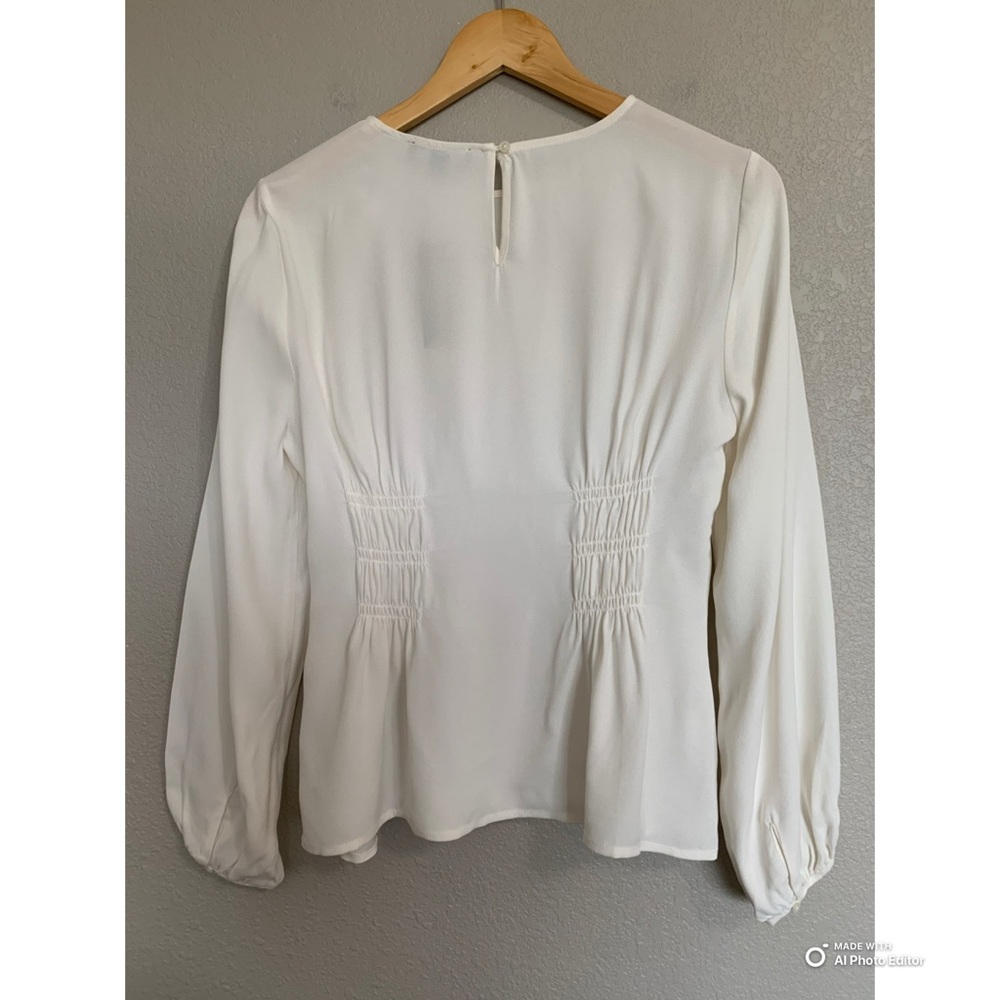 J Crew Size 8 Ivory Shirred Waist Blouse Top in Viscose Crepe Long Sleeve NWT - Picture 7 of 17